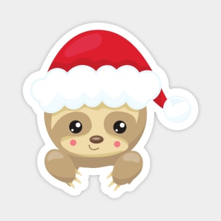 Christmas Sloth, Cute Sloth, Santa Hat, Xmas Magnet