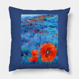 Blue Field Poppies Pillow