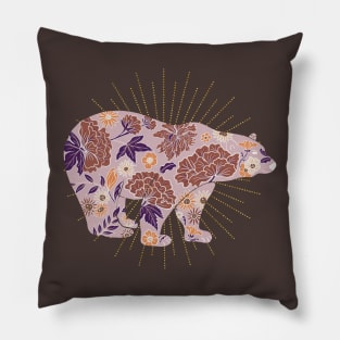 Brown bear silhouette and vintage flowers Pillow