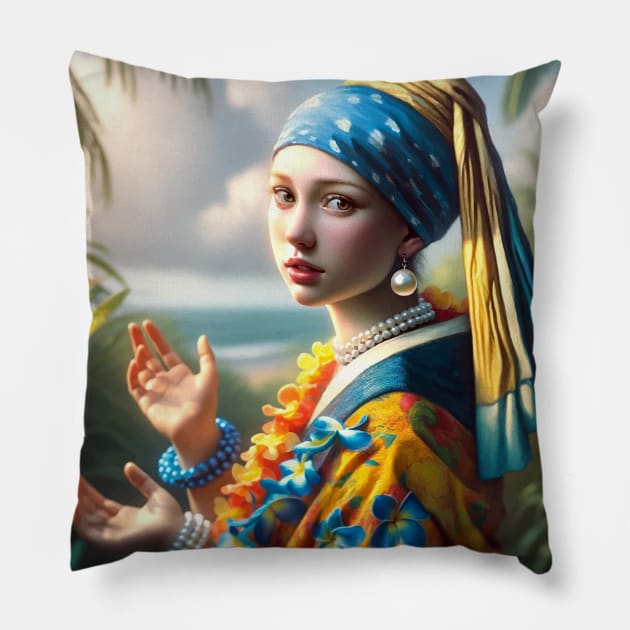 Hula Pearl: Celebrating Prince Kūhiō Day Pillow by Edd Paint Something