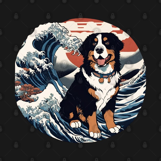 Vintage Berner Puppy Japanese Bernese Mountain Dog in the Great Wave Off Kanagawa by DaysuCollege