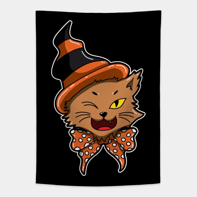 Halloween Cat With Witches Hat Tapestry by fizzyllama