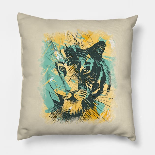 Tiger in foliage Pillow by katanya78