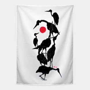 HERONS AND RED SUN Tapestry