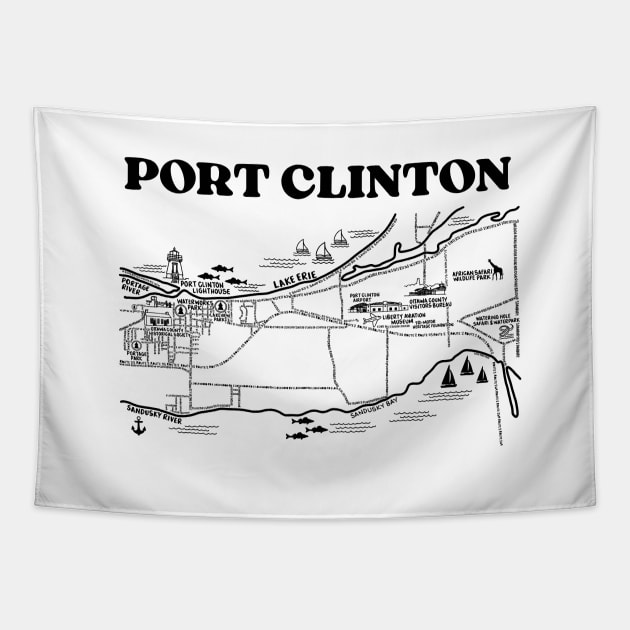Port Clinton Map Art Tapestry by fiberandgloss