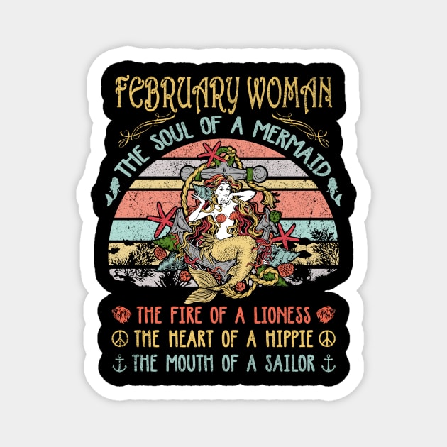 February Woman The Soul Of A Mermaid Vintage Birthday Gift Magnet by Shops PR