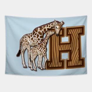 Mom and Baby Giraffe Monogram H Tapestry