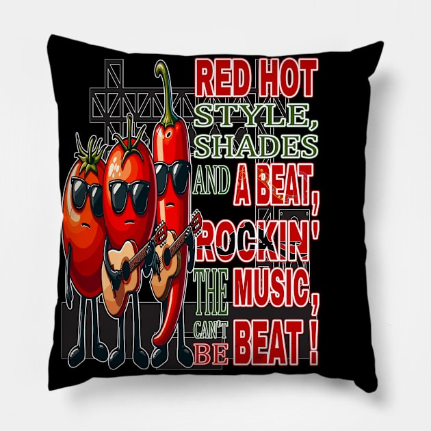 Red Hot Style Rockin the Beat, Groovy Veggie Band Pillow by maknatess