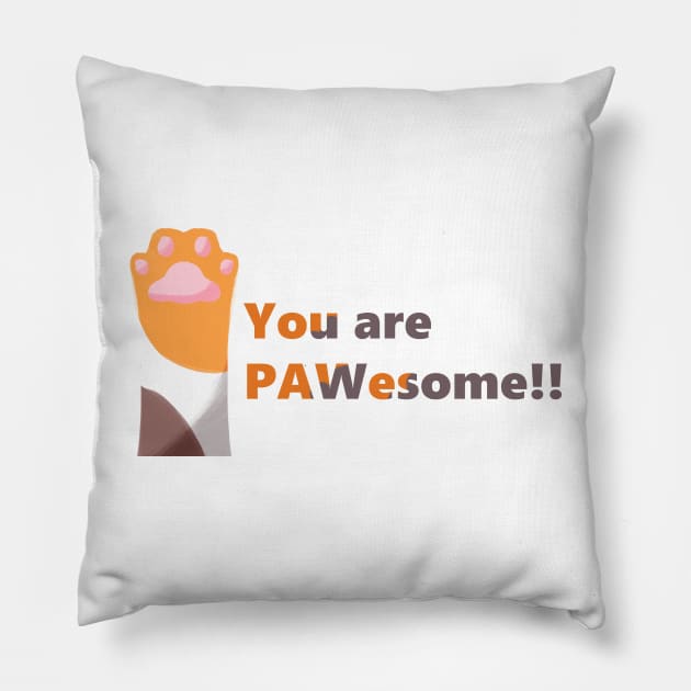 PAWesome Orange Striped Paw Pillow by ArtsyStormy