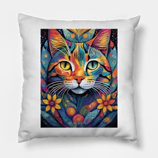 vibrant and colourful cat art design Pillow