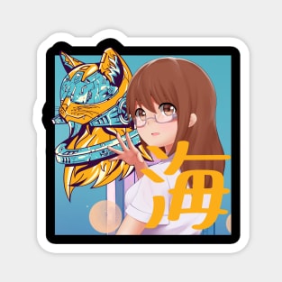 Anime Futureristic Cat Animegirl Magnet