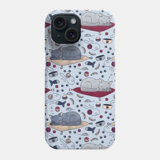 Sleepy Cat Dreams Pattern, Grey Phone Case