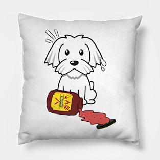 Funny white dog Spills BBQ Sauce Pillow