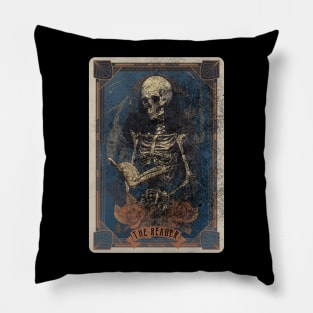 The Reader Distressed Skeleton Halloween Tarot Card Pillow