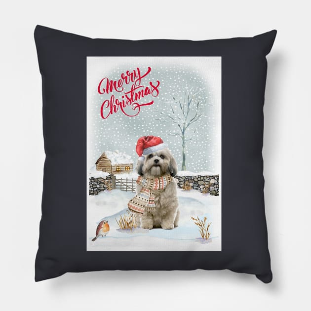 Shih Tzu Merry Christmas Santa Dog Pillow by Puppy Eyes