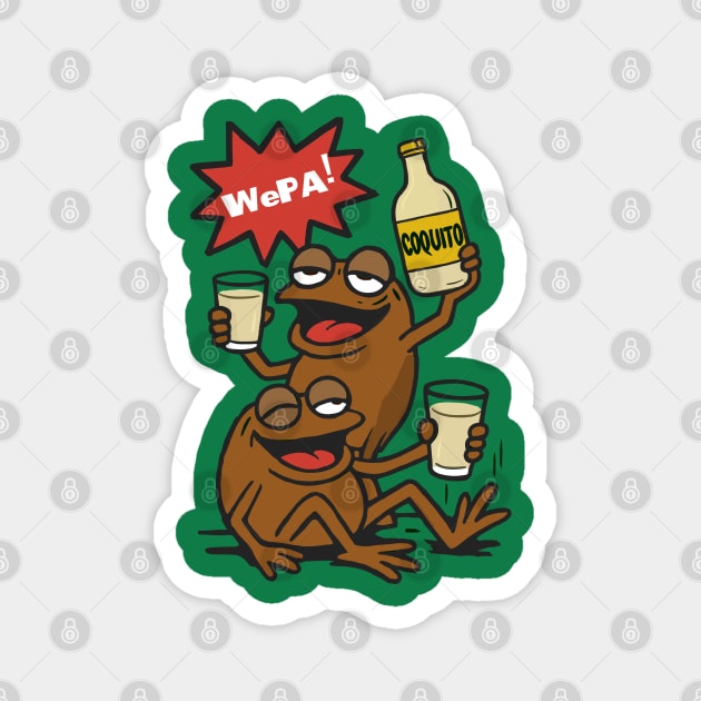 Funny Puerto Rican Coquí Frogs Drinking Coquito Saying WePA! Magnet by creative