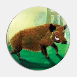 Funny Wild Boar Illustration Pin