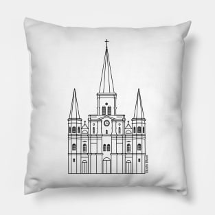 New Orleans St. Louis Cathedral Minimalist Black Outline Pillow