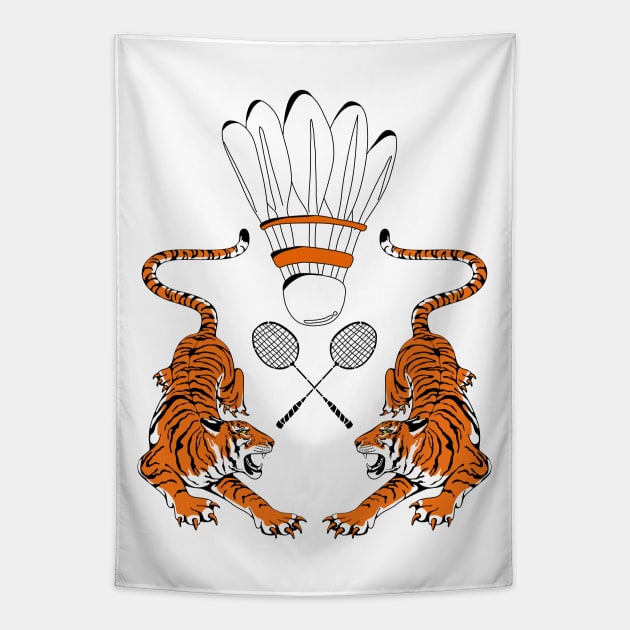 Tiger Badminton Sports Team Jersey - Shuttlecock Racket Tapestry by Millusti