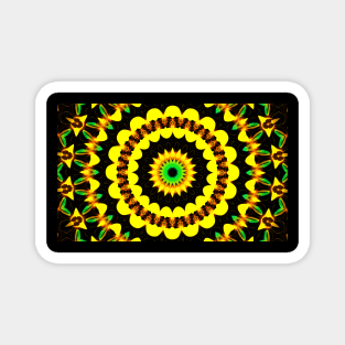 Yellow Floral pattern, seamless kaleidoscope. Circular Flower on black print Magnet