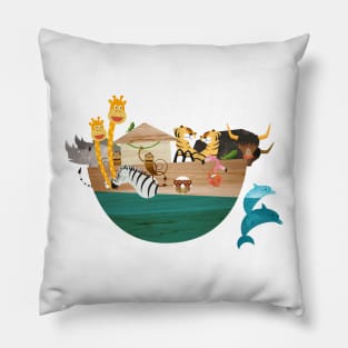 Kids Room Illustration Noah’s Ark - All animals aboard Pillow