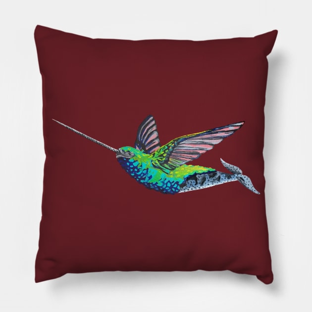 Narwhal Hummingbird Pillow by RaLiz