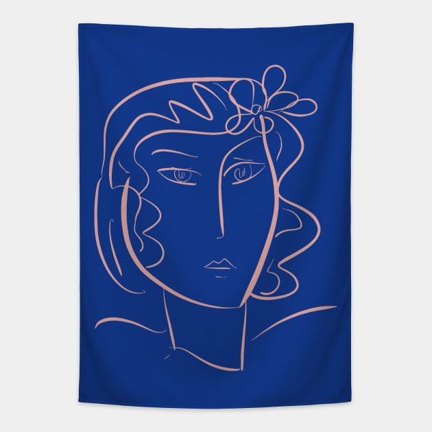 Minimal Line Portrait of a girl with a flower Tapestry by signorino