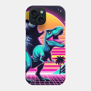 Weird Funny Opossum, Retro Synthwave, Riding T-Rex Dinosaur, Dark Humor Possumcore Phone Case