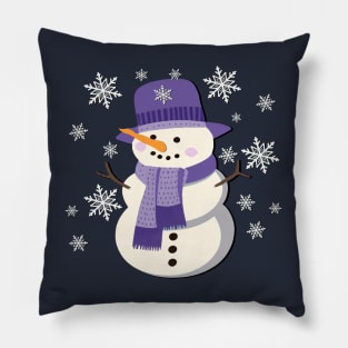 Snowman In Purple Snowflakes WInter Pillow