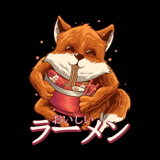 Fox Eating Ramen Ramen Noodle Lovers Fox Themed Gift by playingtheangel