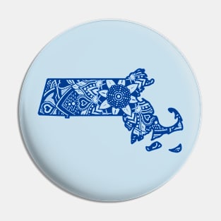 Blue Massachusetts State Gift Mandala Yoga MA Art Pin