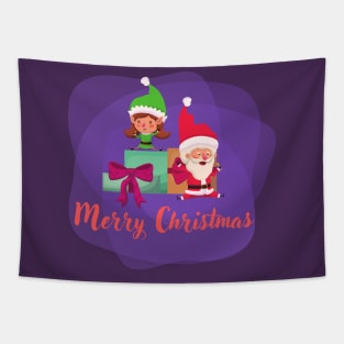 Merry Christmas with Santa and elf Tapestry