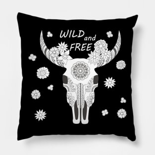 wild and free with cow skull Pillow