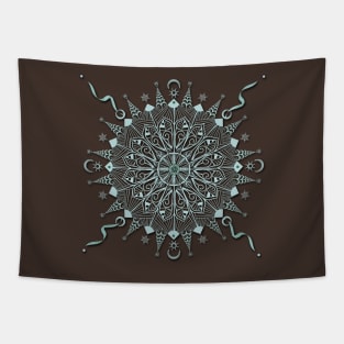 Aqua Leaf Mandala Tapestry