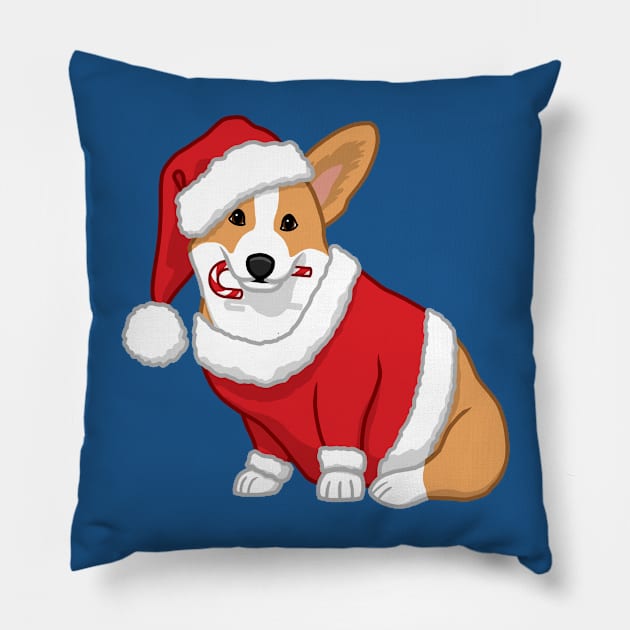 Cute Tan Corgi in Santa Christmas Costume Pillow by csforest