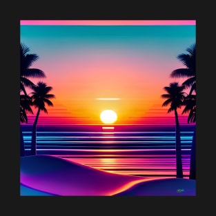 RetroWave 80s Sunset Beach 27 T-Shirt