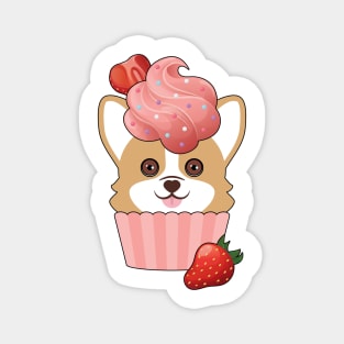 Corgi Strawberry Cupcake Magnet