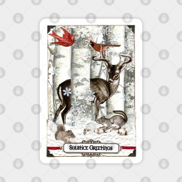 Cardinal Forest Solstice Holiday Greeting Magnet by WinonaCookie