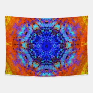 Digital Mandala Blue Orange and Yellow Tapestry