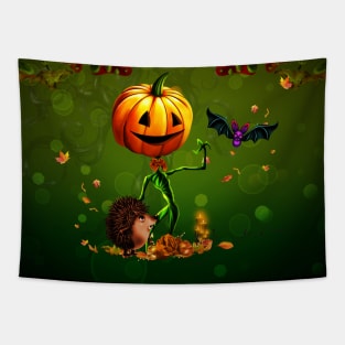 Funny pumpkin with bat Tapestry