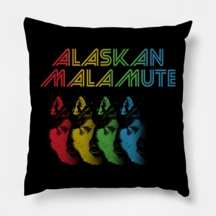 Cool Retro Groovy Alaskan Malamute Dog Pillow