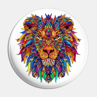 Colorful Folk Art Lion Pin