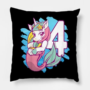 Kids Unicorn Mermaid 4Th Birthday I'M 4 Daughter Girl'S Birthday Pillow