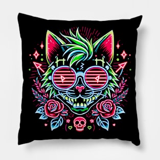 Crazy Neon Alternative Cat Pillow