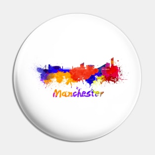 Manchester skyline in watercolor Pin