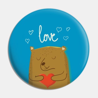 Bear in Love Holding Heart Pin