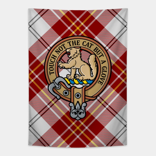 Clan MacPherson Crest over Red Dress Tartan Tapestry by sifis