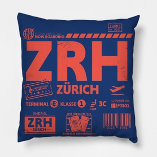 Vintage Zurich ZRH Airport Code Travel Day Retro Travel Tag Pillow