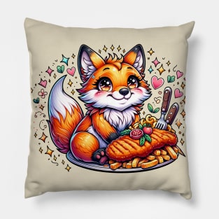 Cute Fox eating german food Pillow