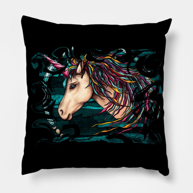 Rainbow unicorn with bright colors, magical creature art Pillow by NadiaChevrel